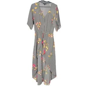 Maxi romper dress womens medium blue white striped floral fresh fun summer beach